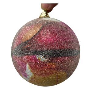 marble sparkle Christmas tree ornament orange pink gold 3" READ